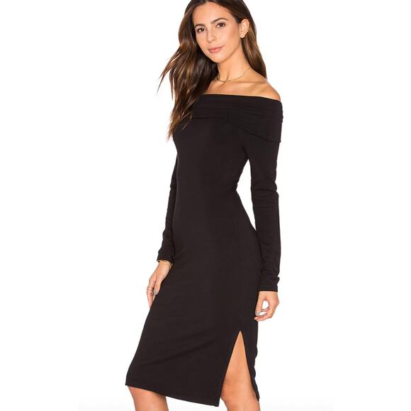 Splendid Dress Womens XS Black Off Shoulder Frenchy Terry Knit Midi SD10840 - Picture 1 of 10